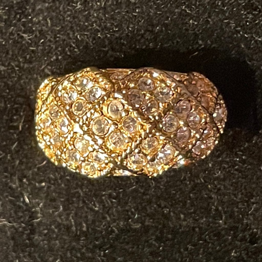 Suzanne Somers Ring, Pave Clear Rhinestones, Set In Gold Plated Sterling Silver